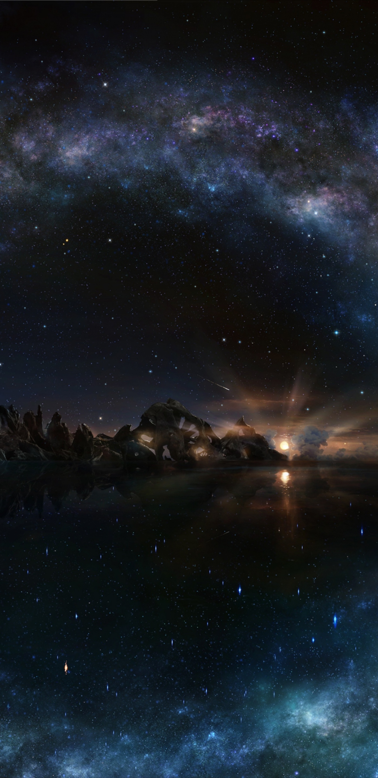 Обои ночное небо, ночь, звезда, природа, атмосфера в разрешении 1440x2960