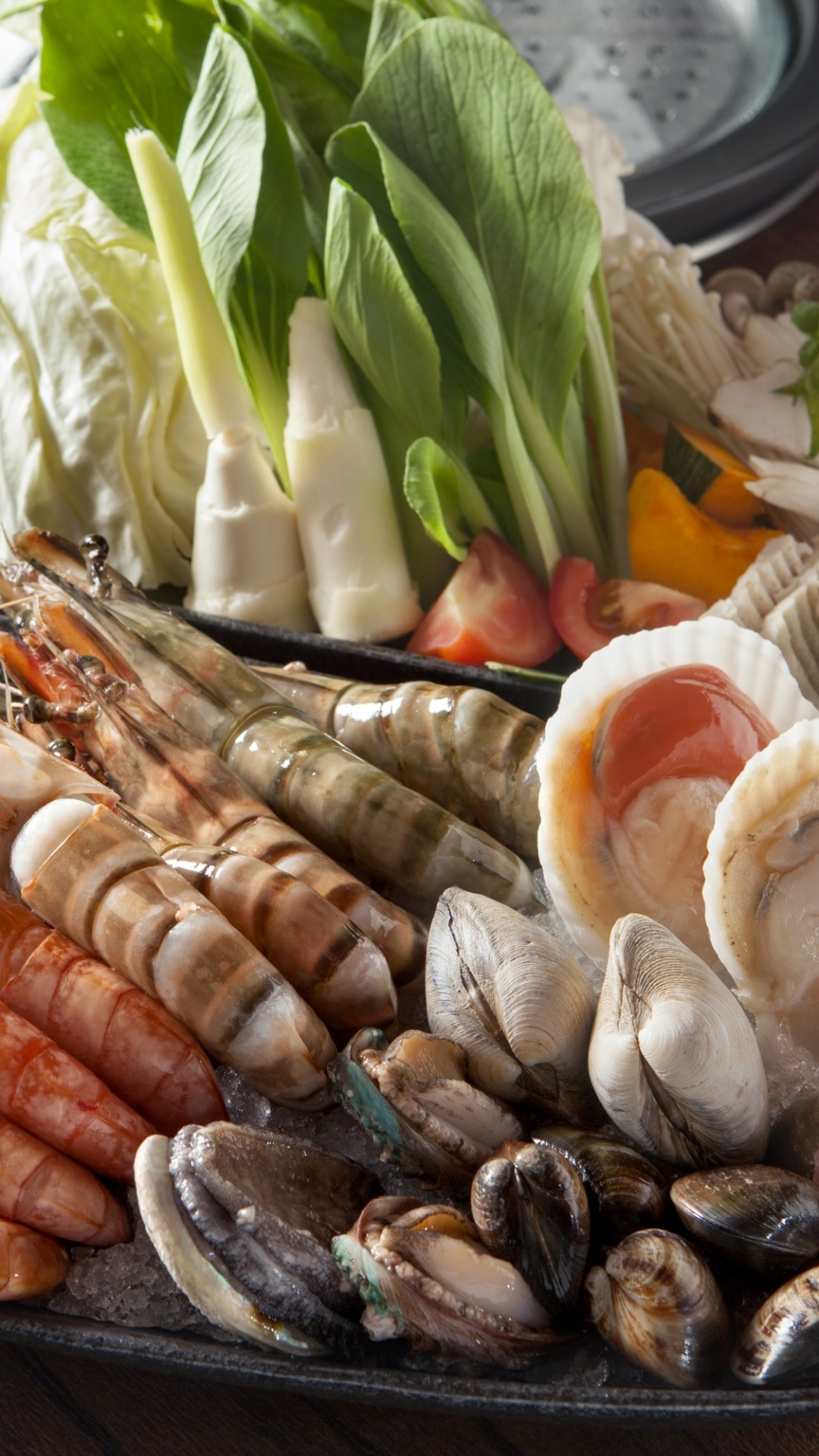 Обои морепродукты, овощ, пища, продукты животного происхождения, привычная пища в разрешении 1080x1920