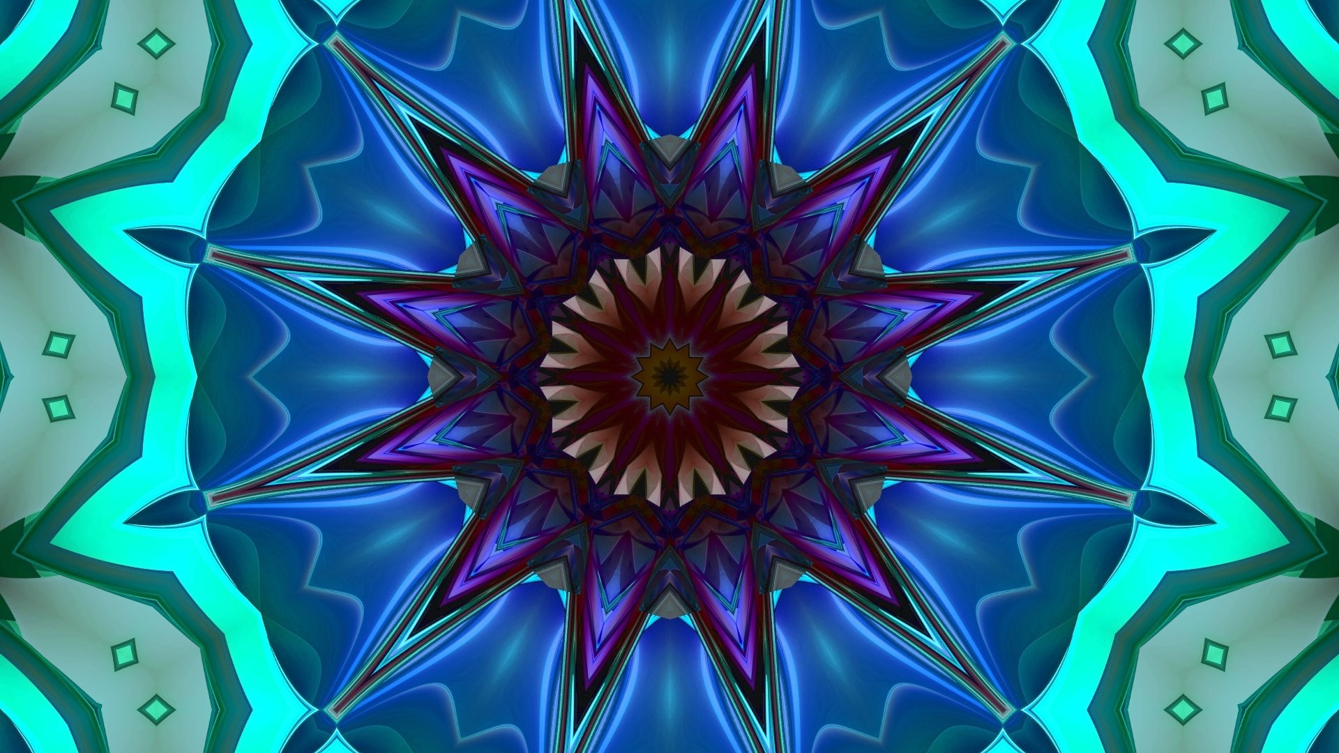 Обои калейдоскоп, психоделическое искусство, синий, фрактальное искусство, симметрия в разрешении 1920x1080