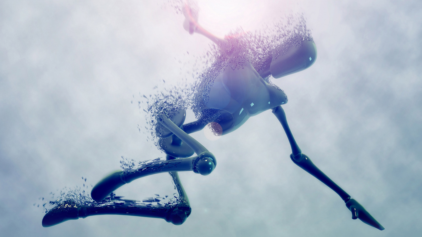 Обои робот, Научная фантастика, арт, синий, вода в разрешении 1366x768