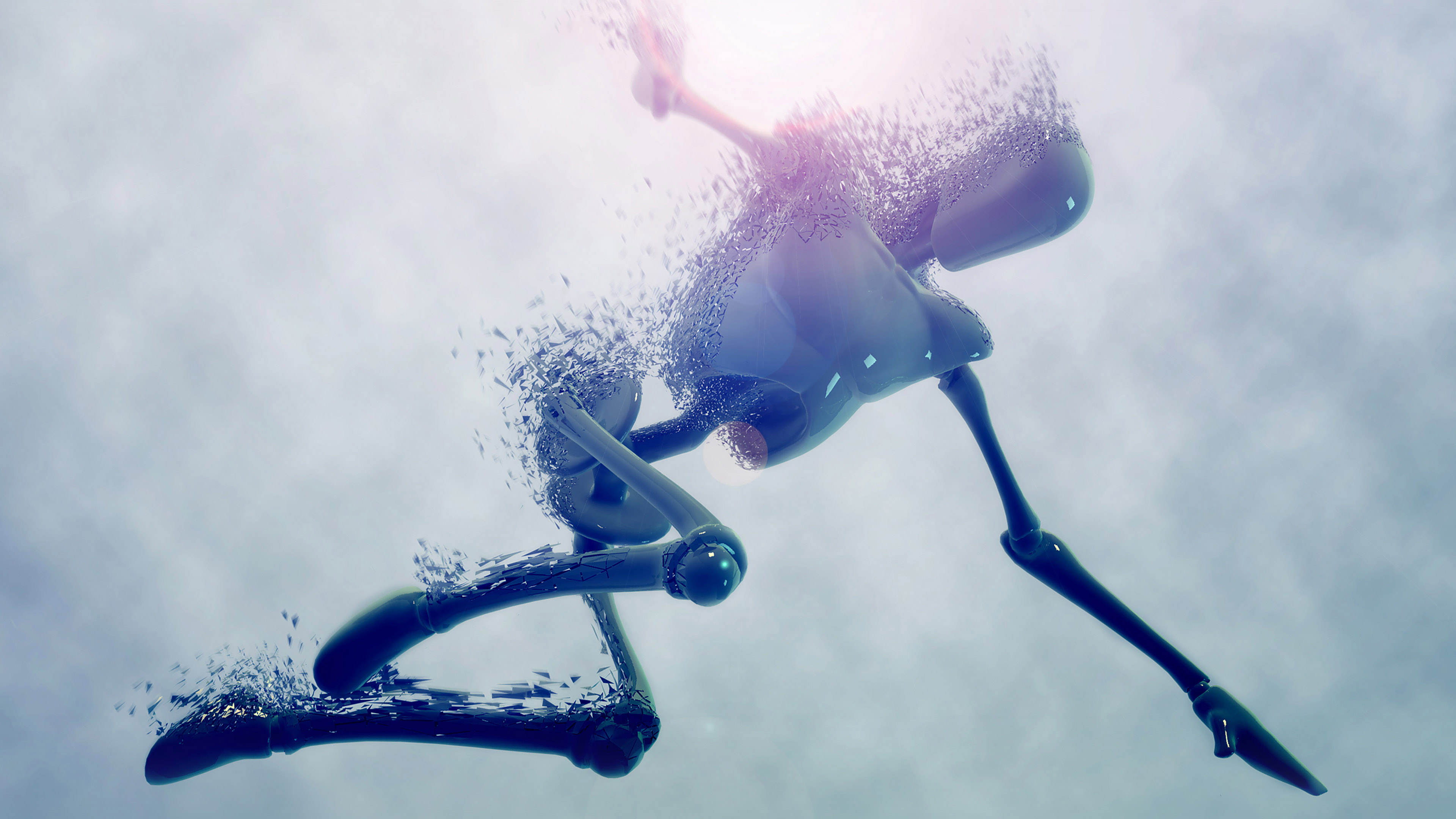 Обои робот, Научная фантастика, арт, синий, вода в разрешении 3840x2160