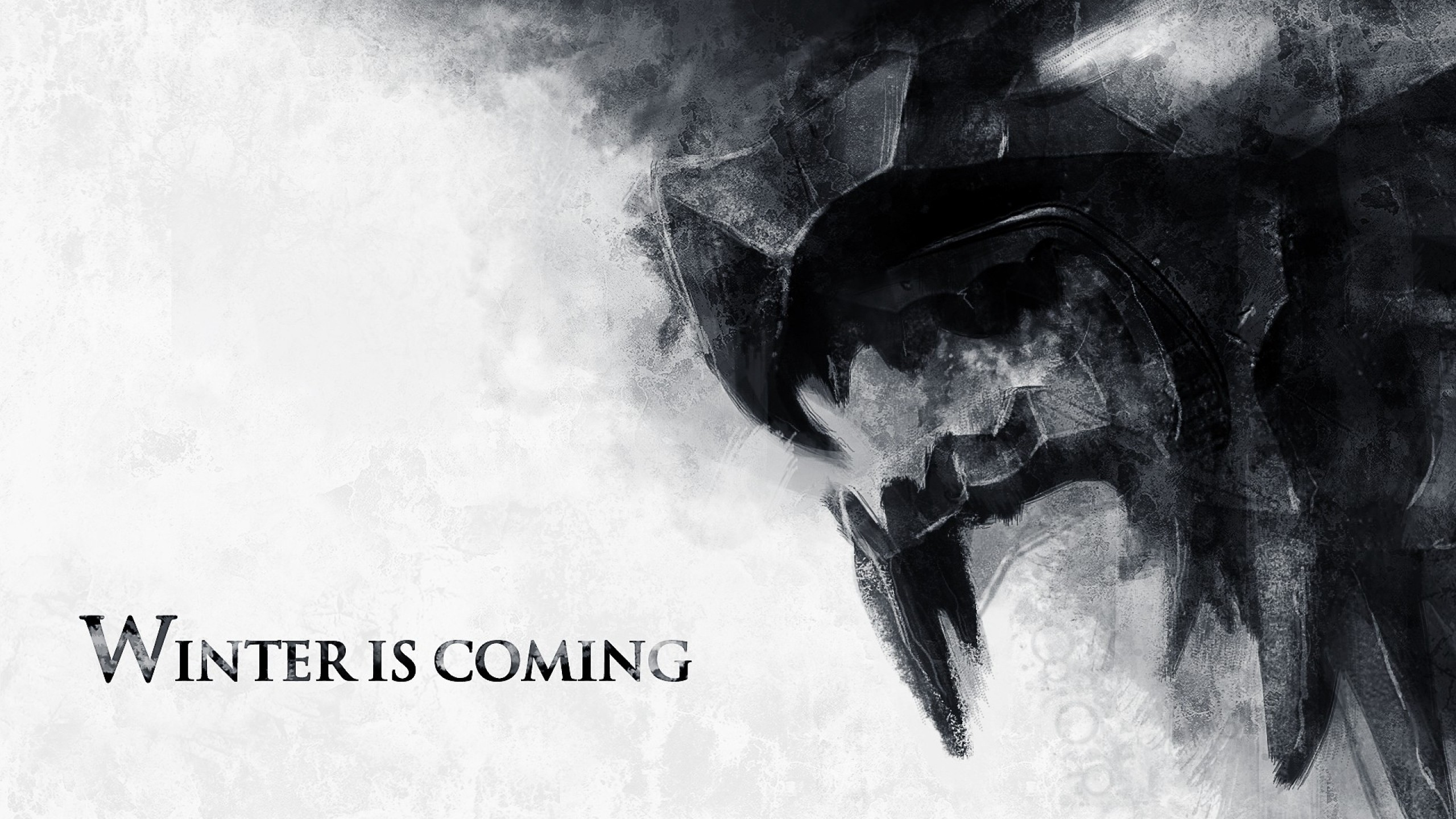 Обои Скоро Зима, текст, дым, монохромный, пасть в разрешении 2560x1440