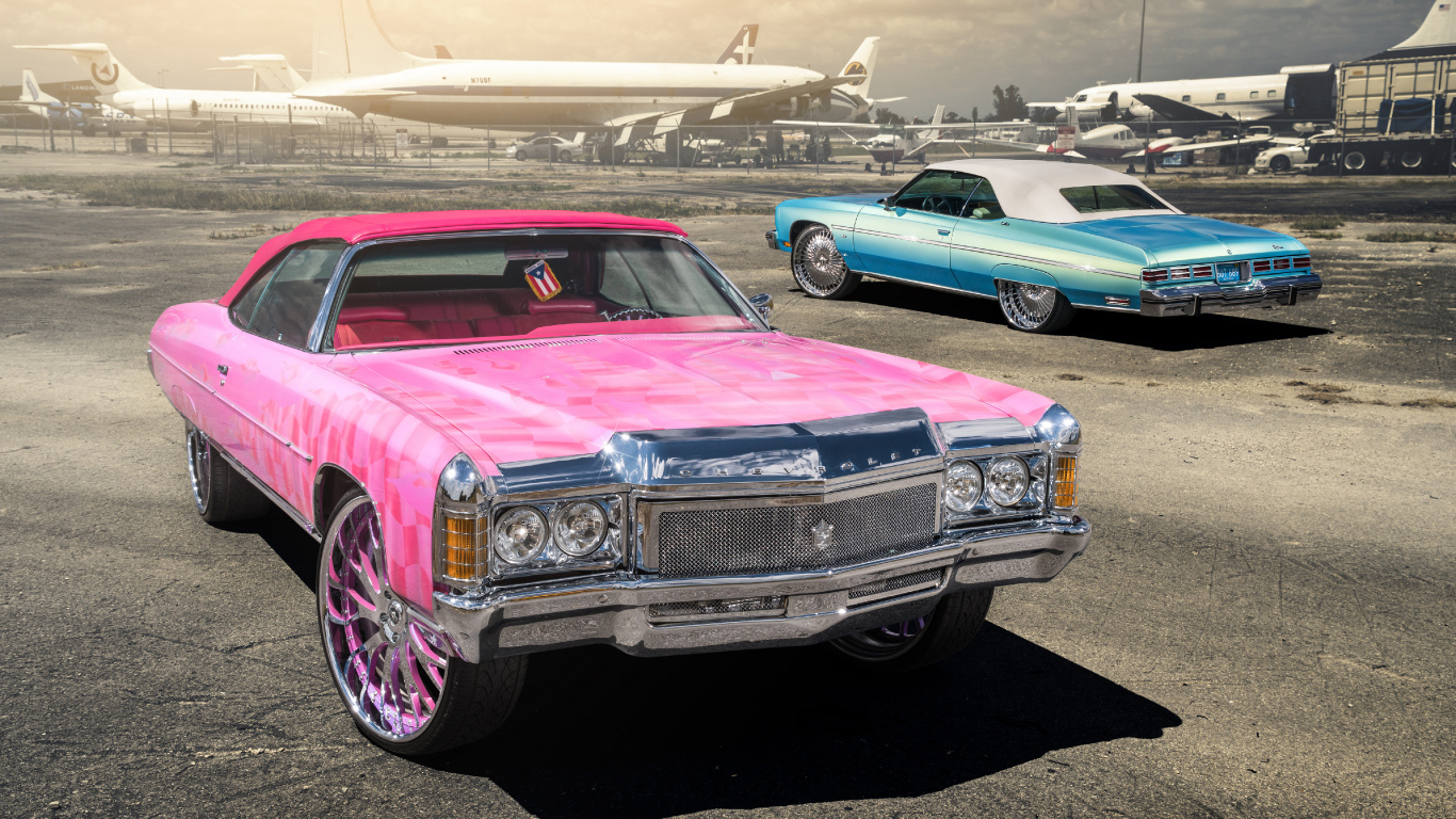 Обои легковые автомобили, классический автомобиль, старинная машина, Шевроле Импала, Ламборджини грех ФКП 37 в разрешении 1366x768