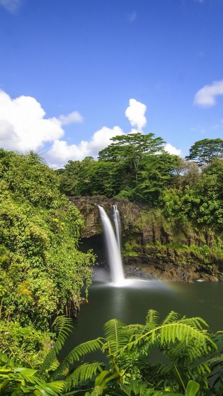 Обои Радужный водопад, Национальный Парк Эраван, водопад, гидроресурсы, растительность в разрешении 720x1280