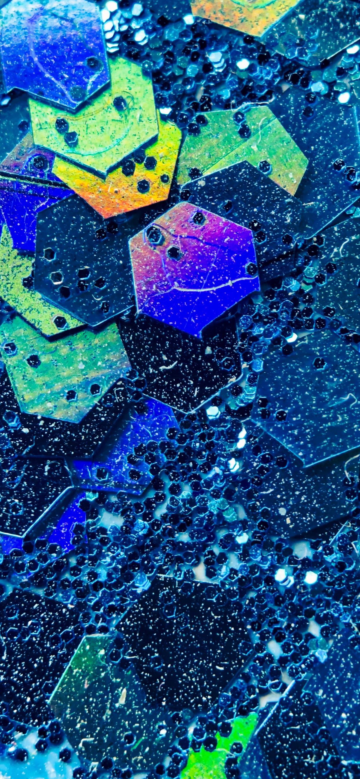 Обои шестиугольник, синий, лазурный, пурпур, жидкий в разрешении 1242x2688