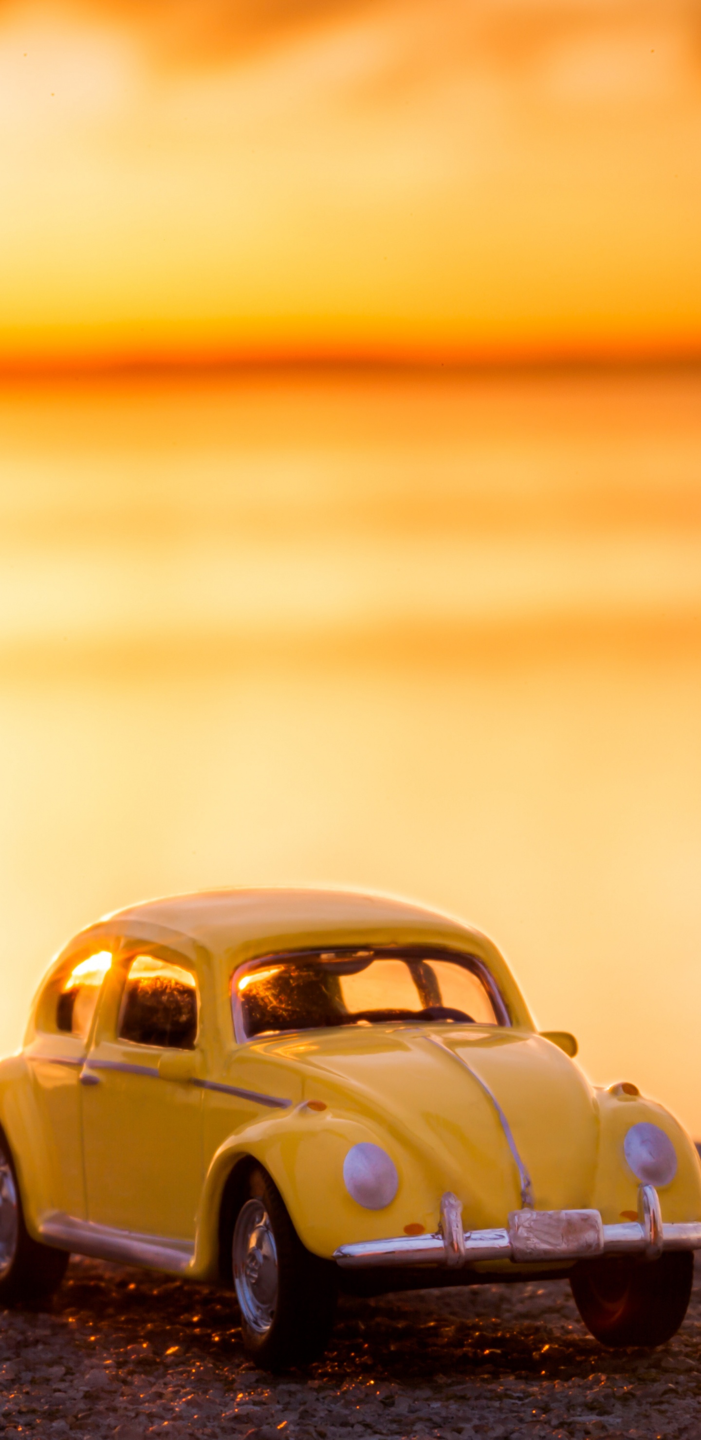 Обои авто, утро, закат, желтый, пейзаж в разрешении 1440x2960