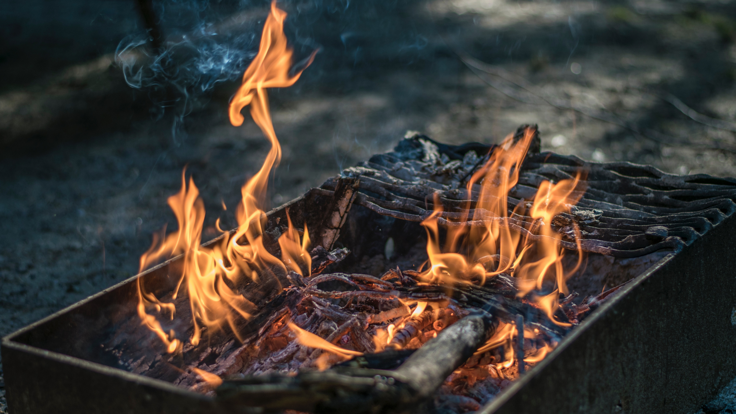 Обои костер, огонь, яма пожара, пламя, тепло в разрешении 2560x1440