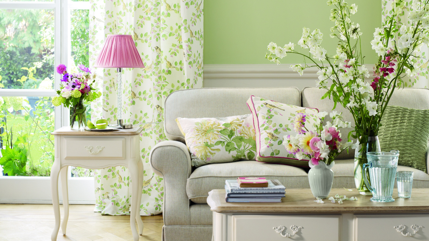 Обои занавес, ткань, гостиная комната, комната, дизайн интерьера в разрешении 1366x768