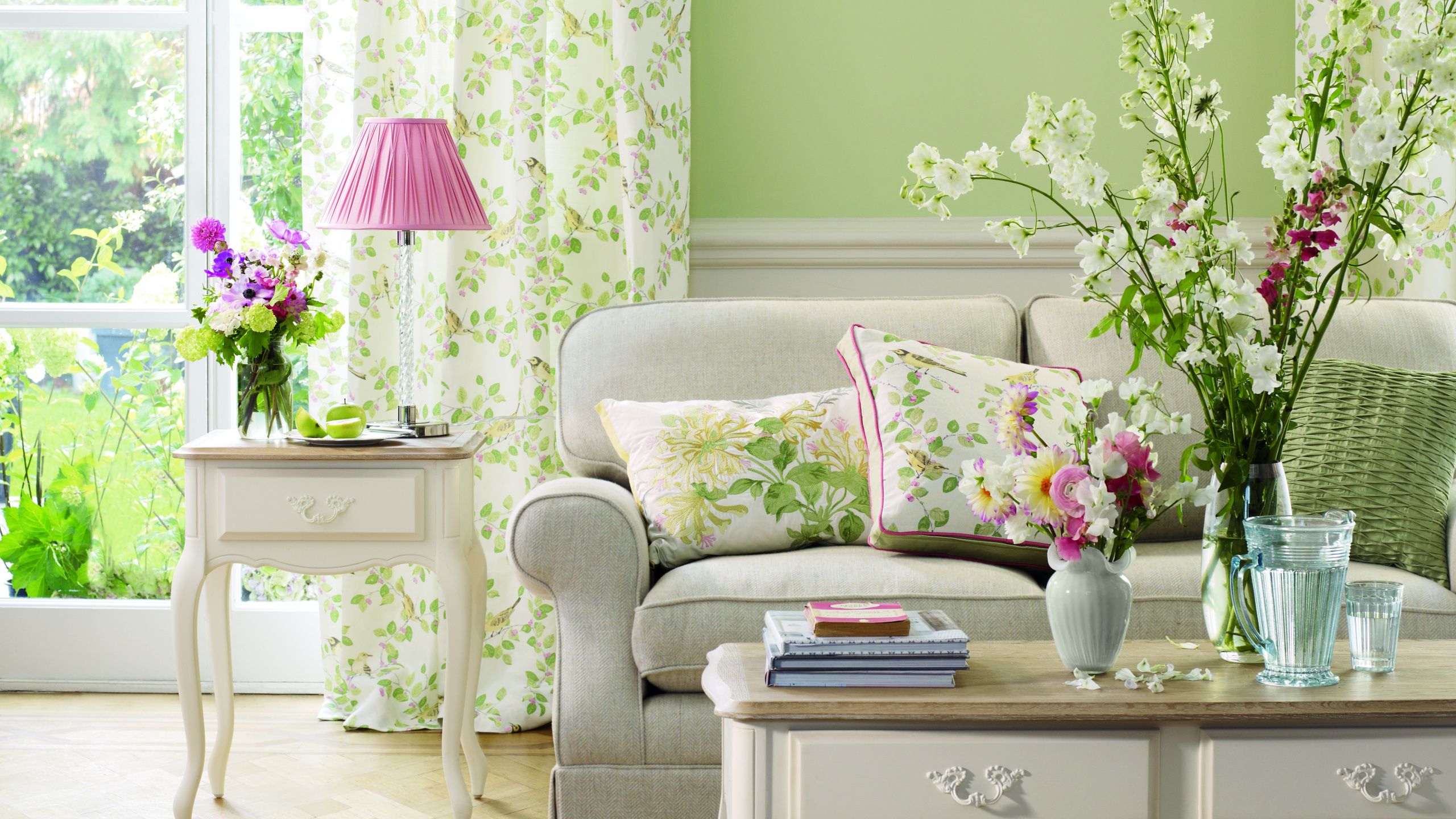 Обои занавес, ткань, гостиная комната, комната, дизайн интерьера в разрешении 2560x1440