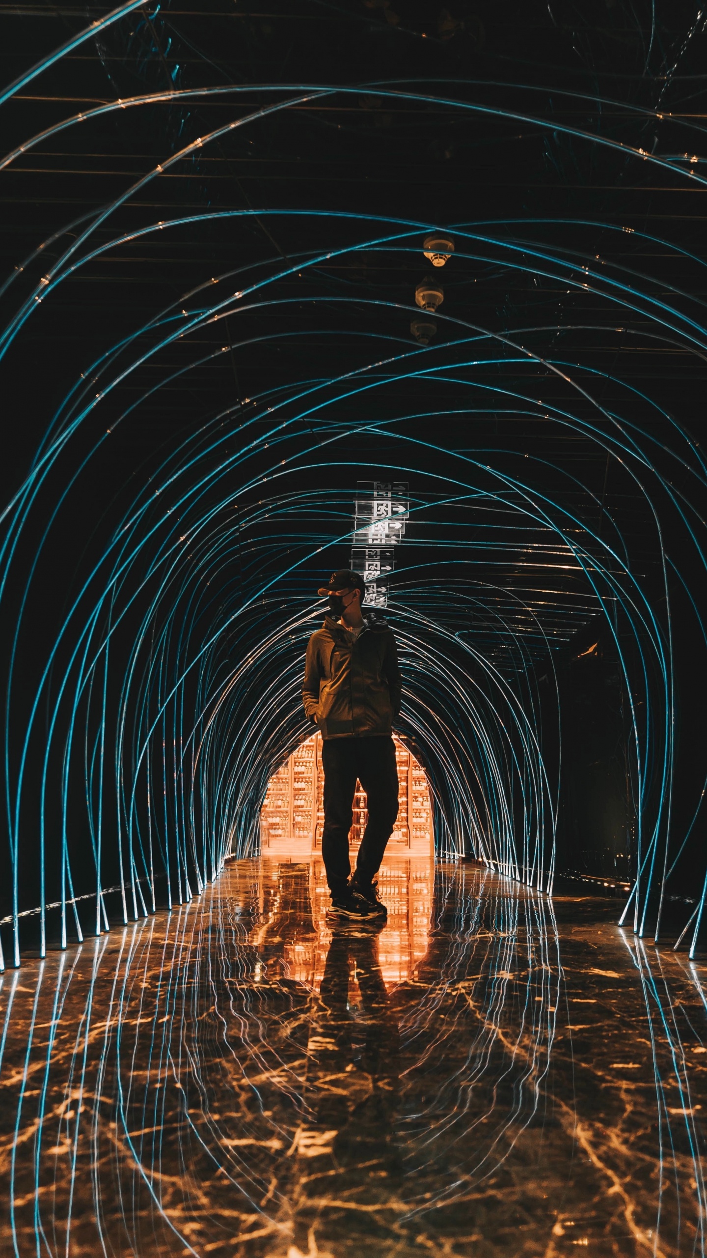 Обои туннель, инфраструктура, вода, ночь, Фестиваль Сигнала 2019 в разрешении 1440x2560