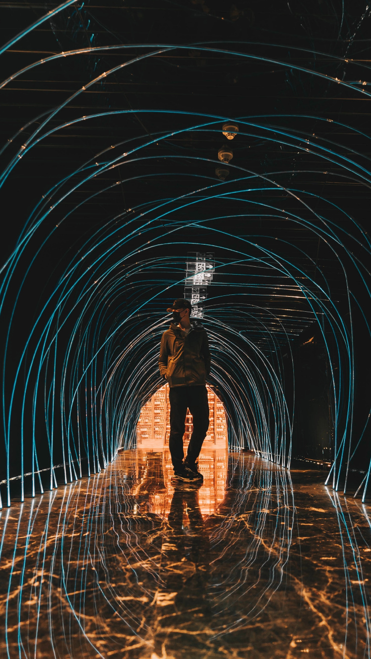 Обои туннель, инфраструктура, вода, ночь, Фестиваль Сигнала 2019 в разрешении 750x1334