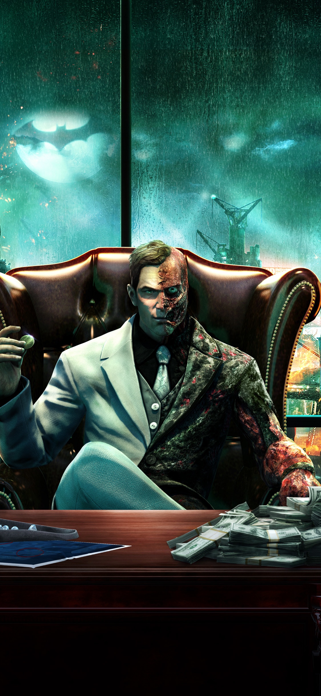 Обои женщина кошка, Бэтмен рыцарь аркхема, риддлер, Бэтмен, компьютерная игра в разрешении 1125x2436