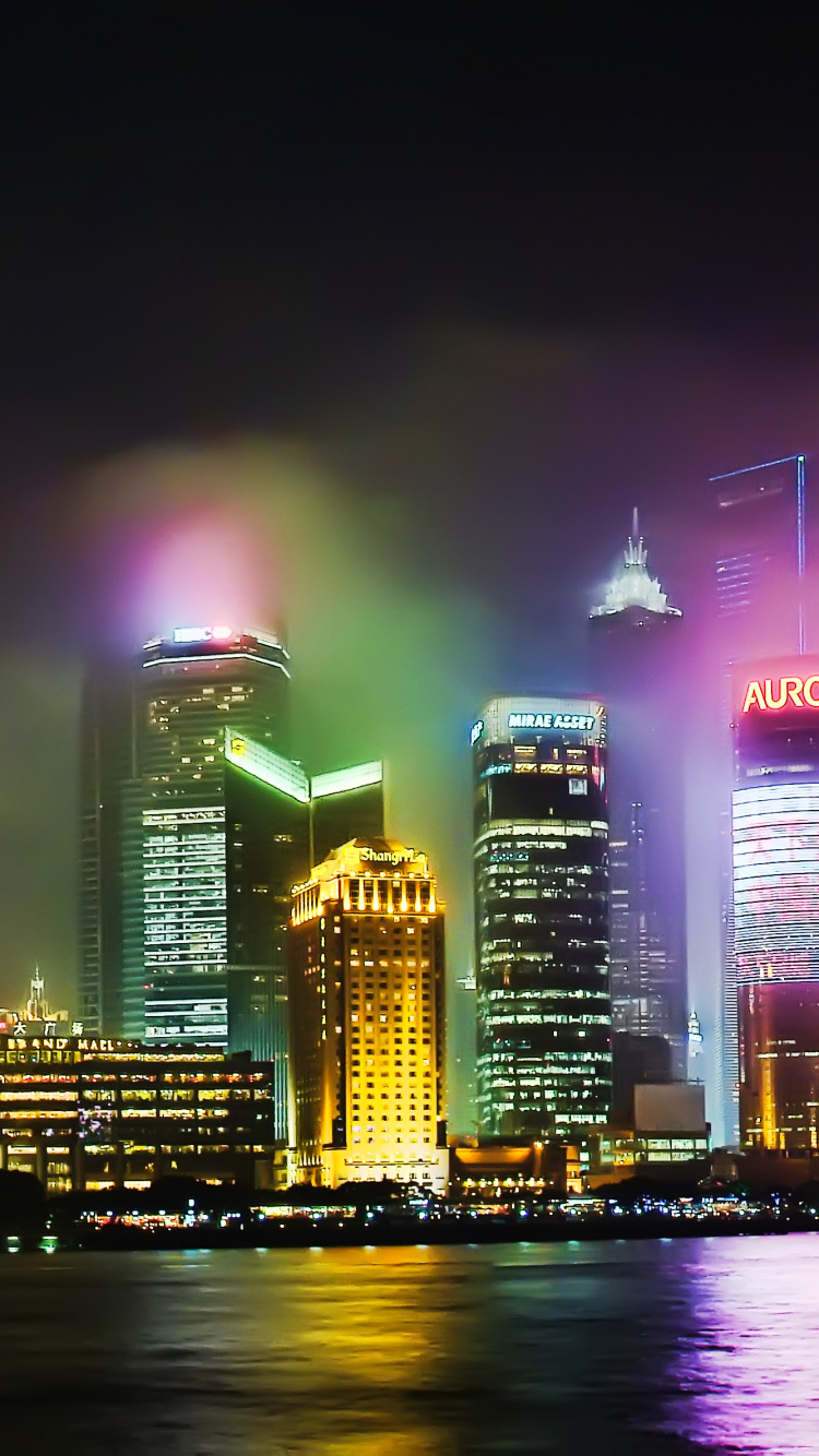 Обои район пудун, город, городской пейзаж, метрополия, линия горизонта в разрешении 750x1334