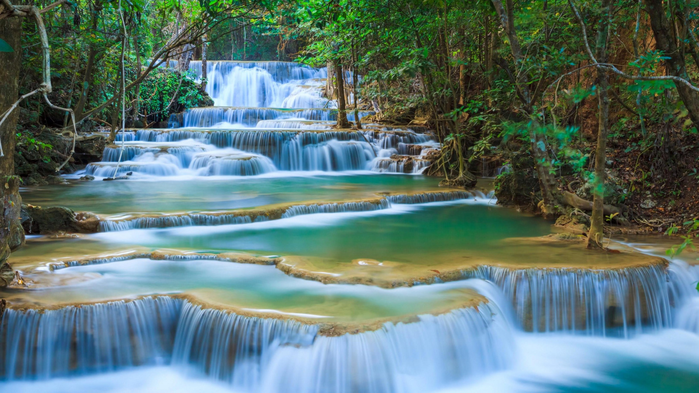 Обои водопад, водоем, гидроресурсы, природа, вода в разрешении 1366x768