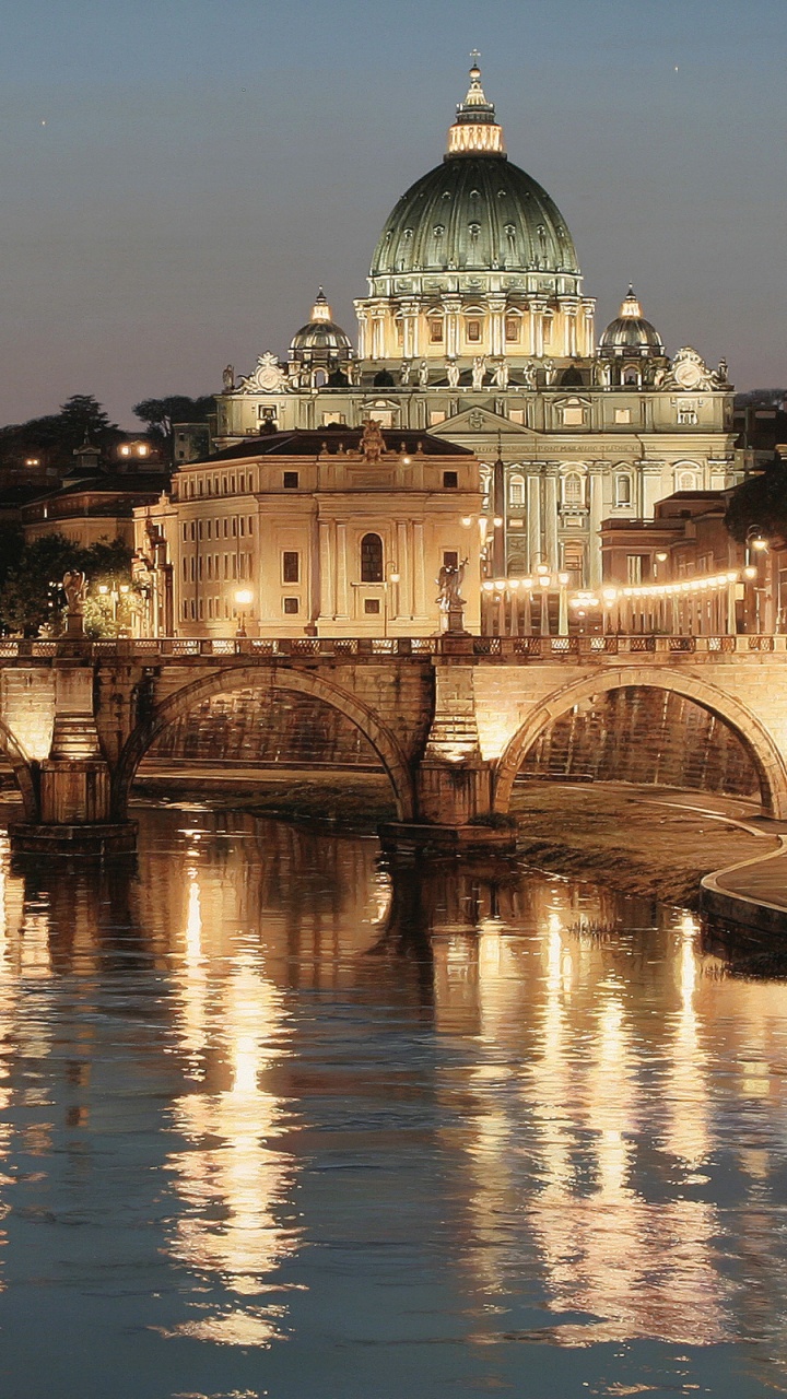 Обои базилика, ориентир, отражение, ночь, город в разрешении 720x1280