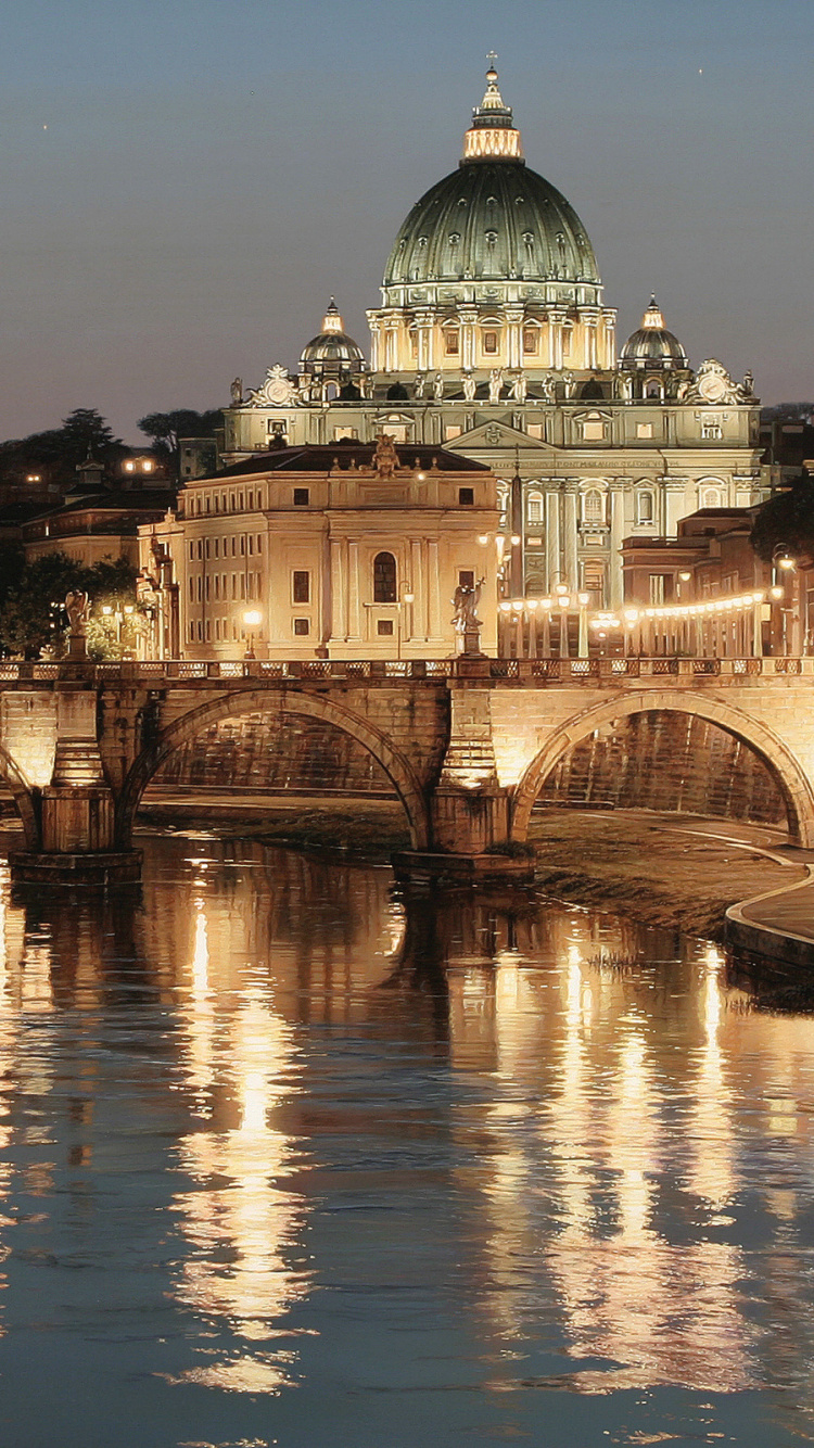 Обои базилика, ориентир, отражение, ночь, город в разрешении 750x1334