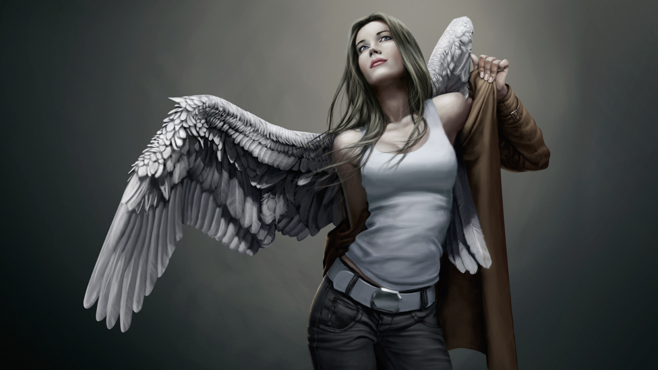 Обои крыло, красота, ангел, длинные волосы, сверхъестественное существо в разрешении 1280x720