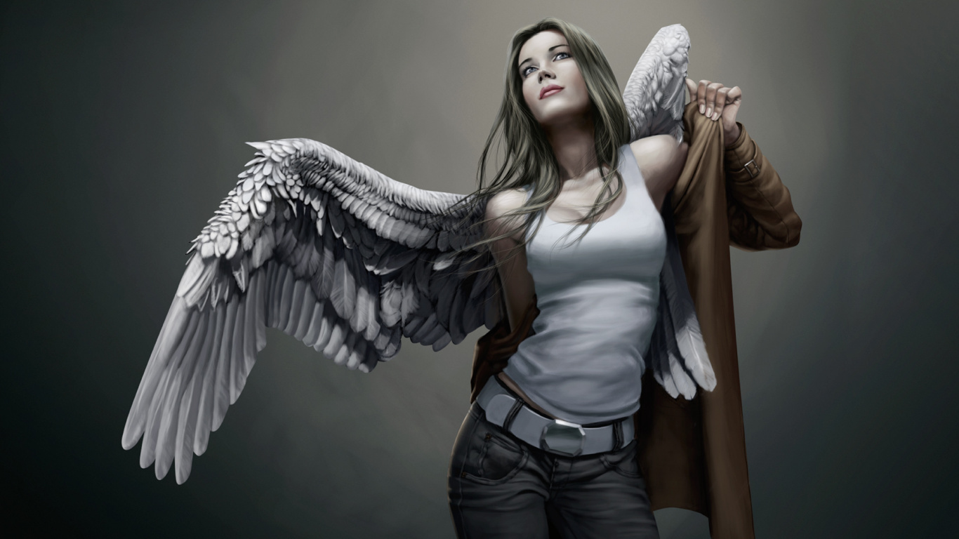 Обои крыло, красота, ангел, длинные волосы, сверхъестественное существо в разрешении 1366x768