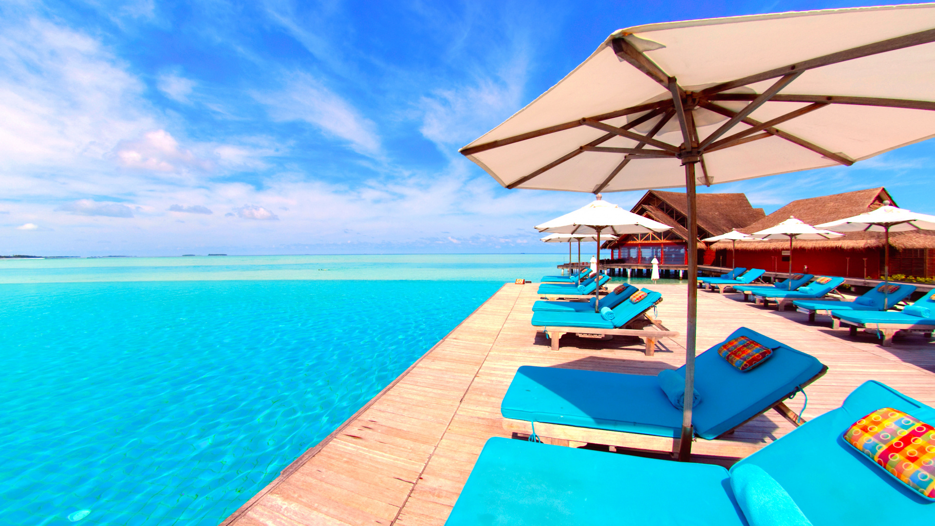 Обои море, морской курорт, пляж, прибежище, плавательный бассейн в разрешении 1920x1080