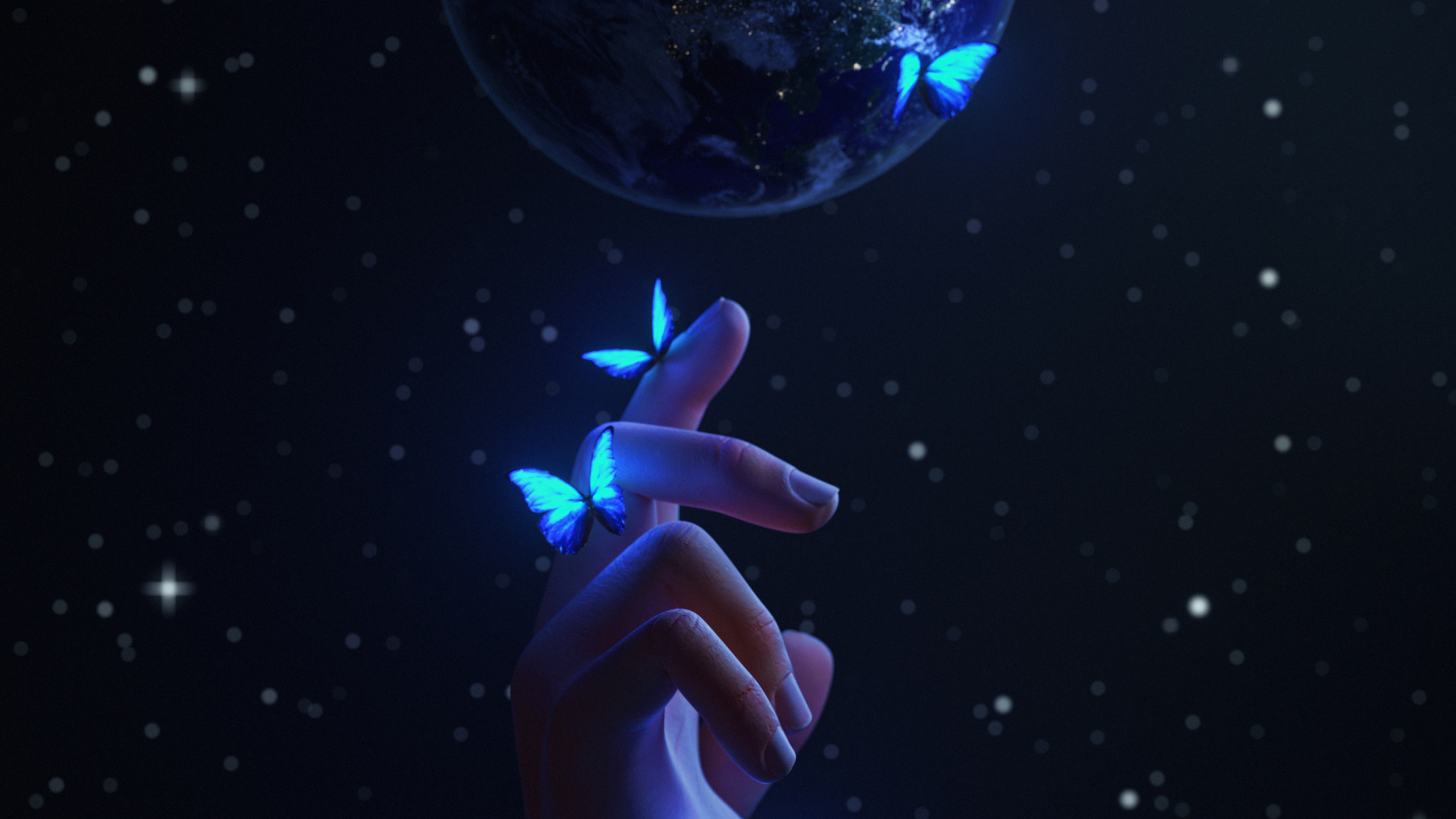 Обои земля, шар, вода, жидкий, жест в разрешении 2560x1440