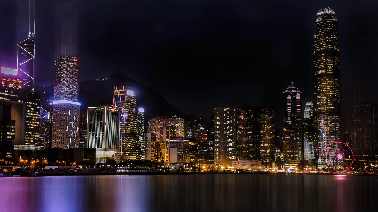 Обои ночь, небоскреб, город, городской пейзаж, метрополия в разрешении 1280x720