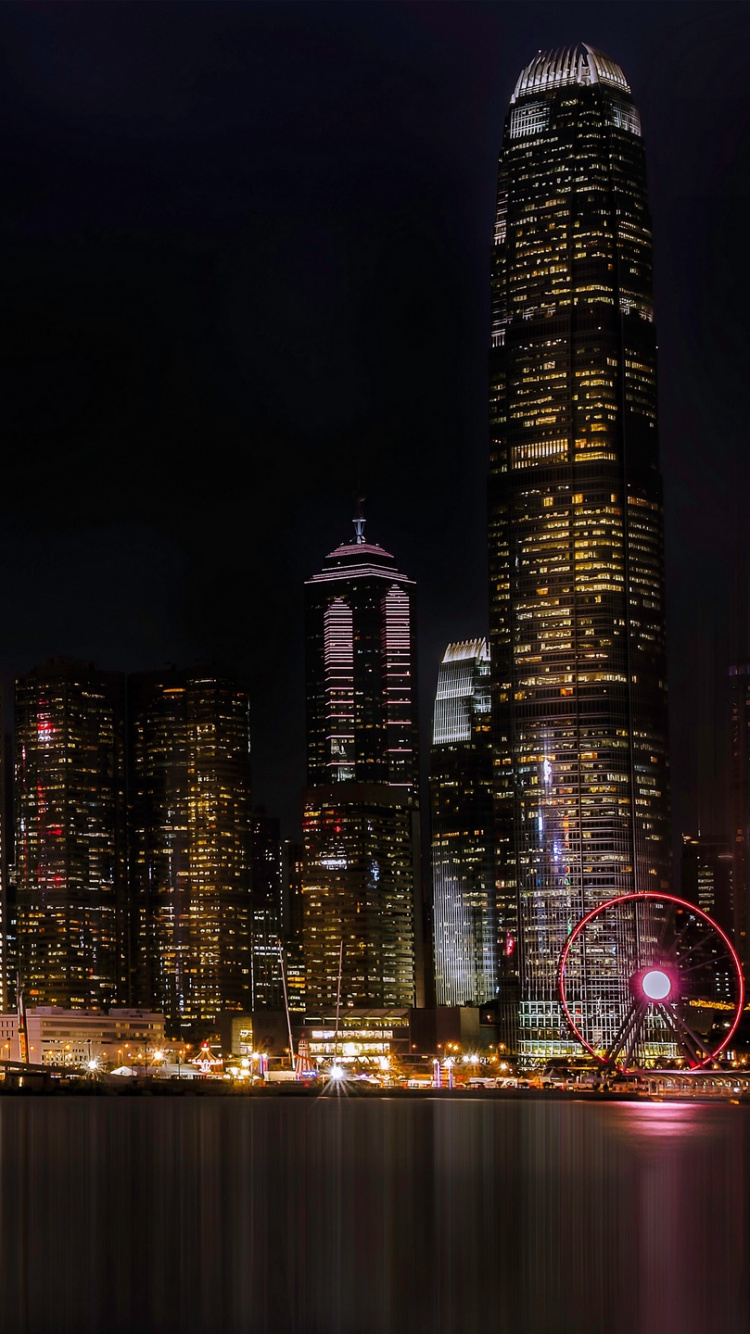 Обои ночь, небоскреб, город, городской пейзаж, метрополия в разрешении 750x1334