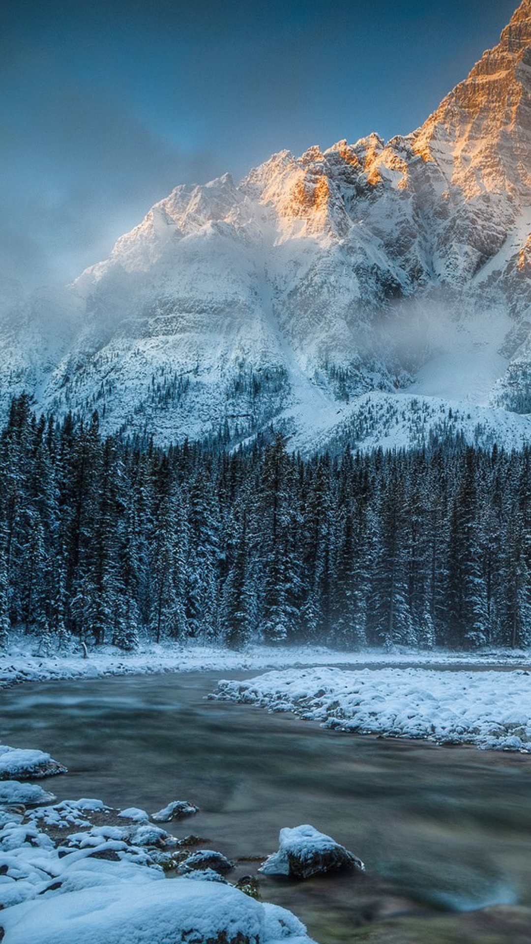Обои гора, природный ландшафт, природа, зима, замораживание в разрешении 1080x1920