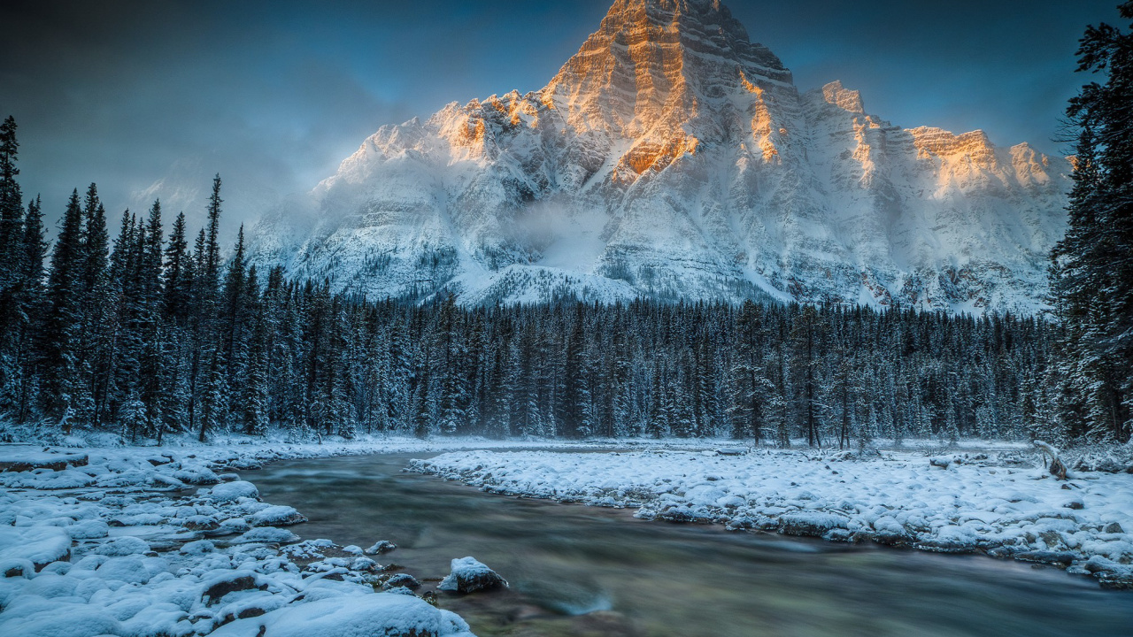 Обои гора, природный ландшафт, природа, зима, замораживание в разрешении 1280x720
