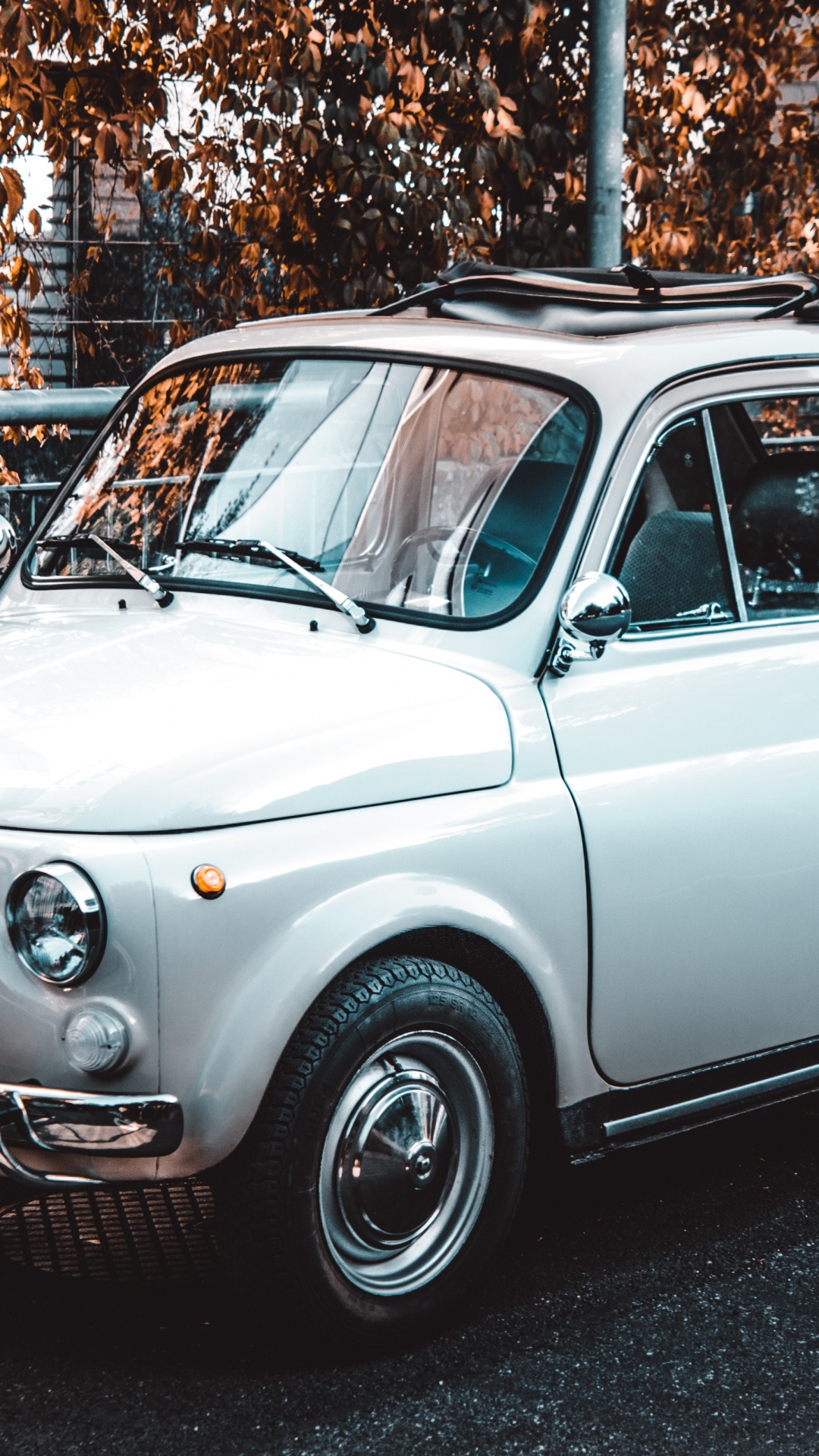 Обои авто, городской автомобиль, Фиат 500, классический автомобиль, автомобильное освещение в разрешении 1080x1920