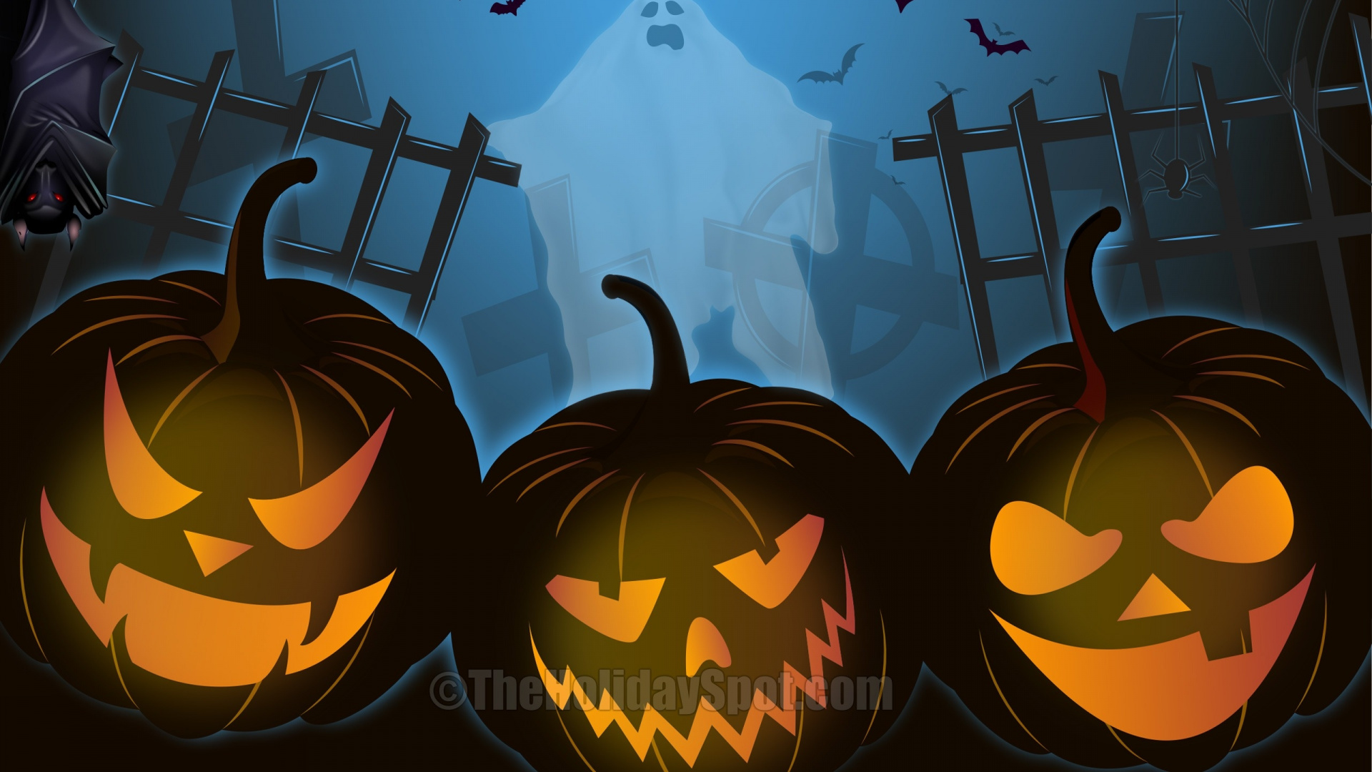 Обои тыква, иллюстрация, темнота, Джек о фонарь, Хэллоуин в разрешении 1920x1080