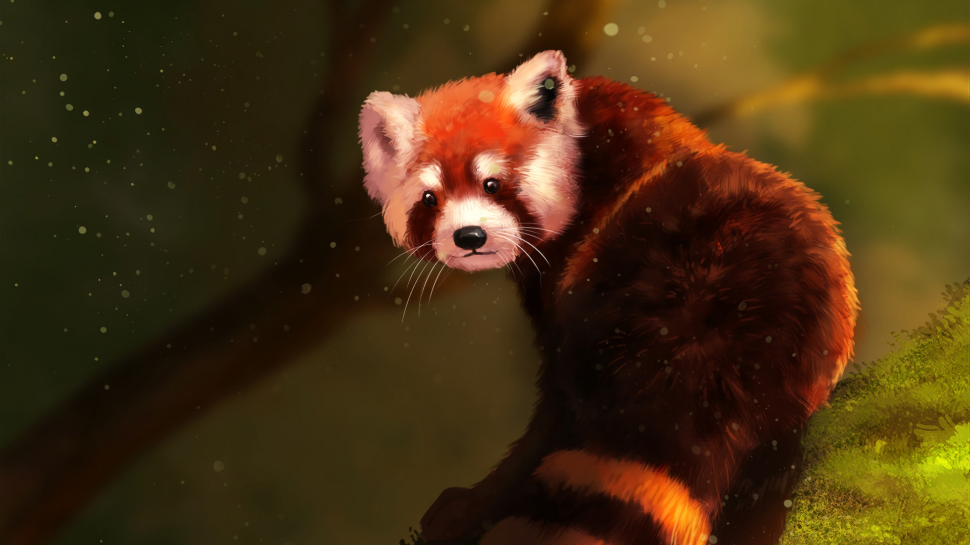 Обои Красная панда, гигантская панда, живопись, наземные животные, морда в разрешении 1920x1080