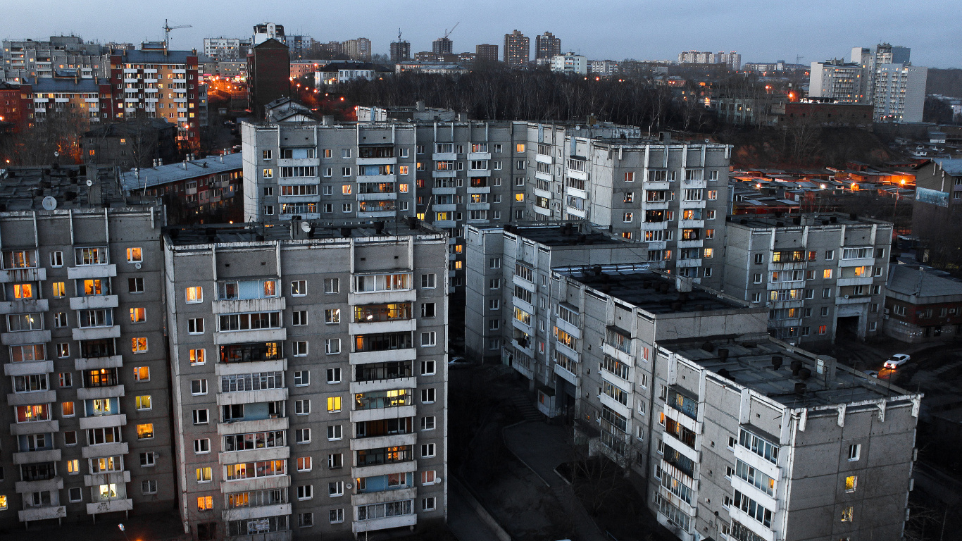 Обои Россия, здание, городской район, метрополия, город в разрешении 1366x768