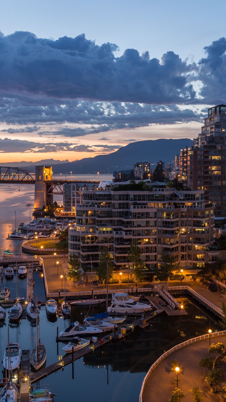 Обои Ванкувер, вечер, городской пейзаж, город, городской район в разрешении 750x1334