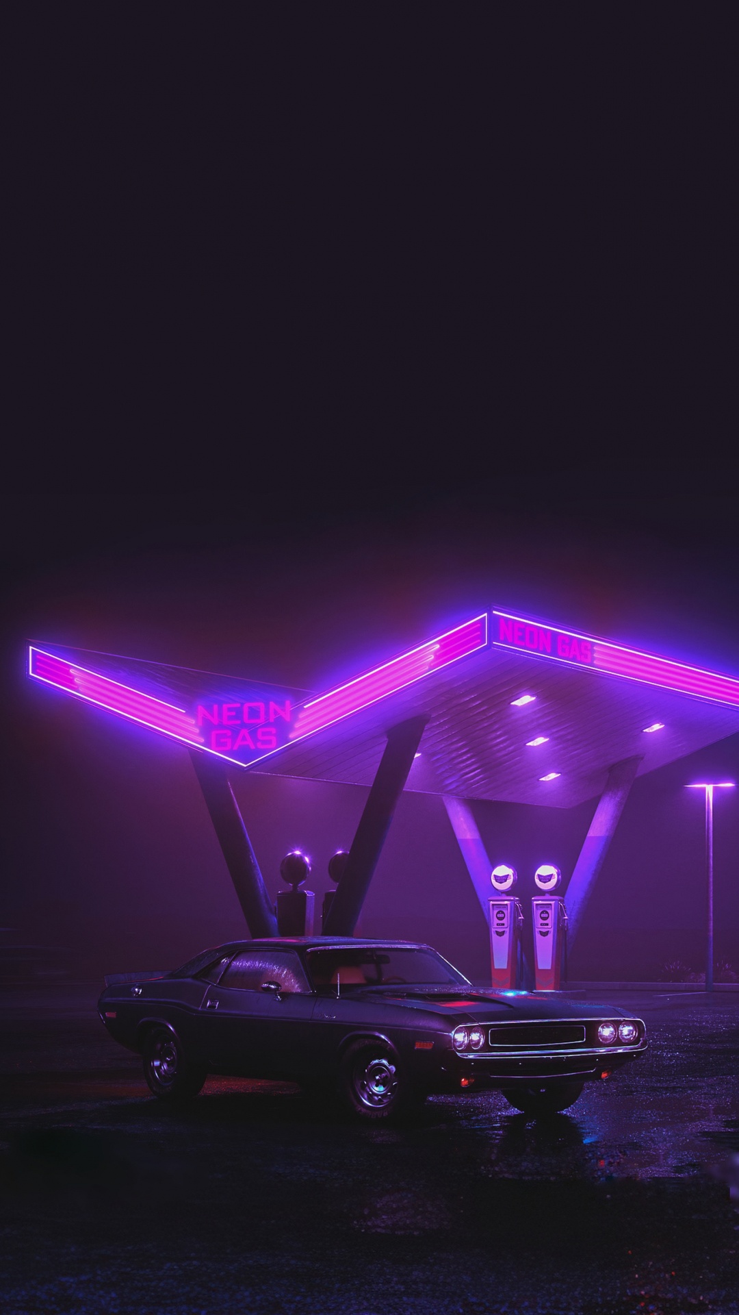 Обои ночь, легковые автомобили, автомобильное освещение, пурпур, капюшон в разрешении 1080x1920