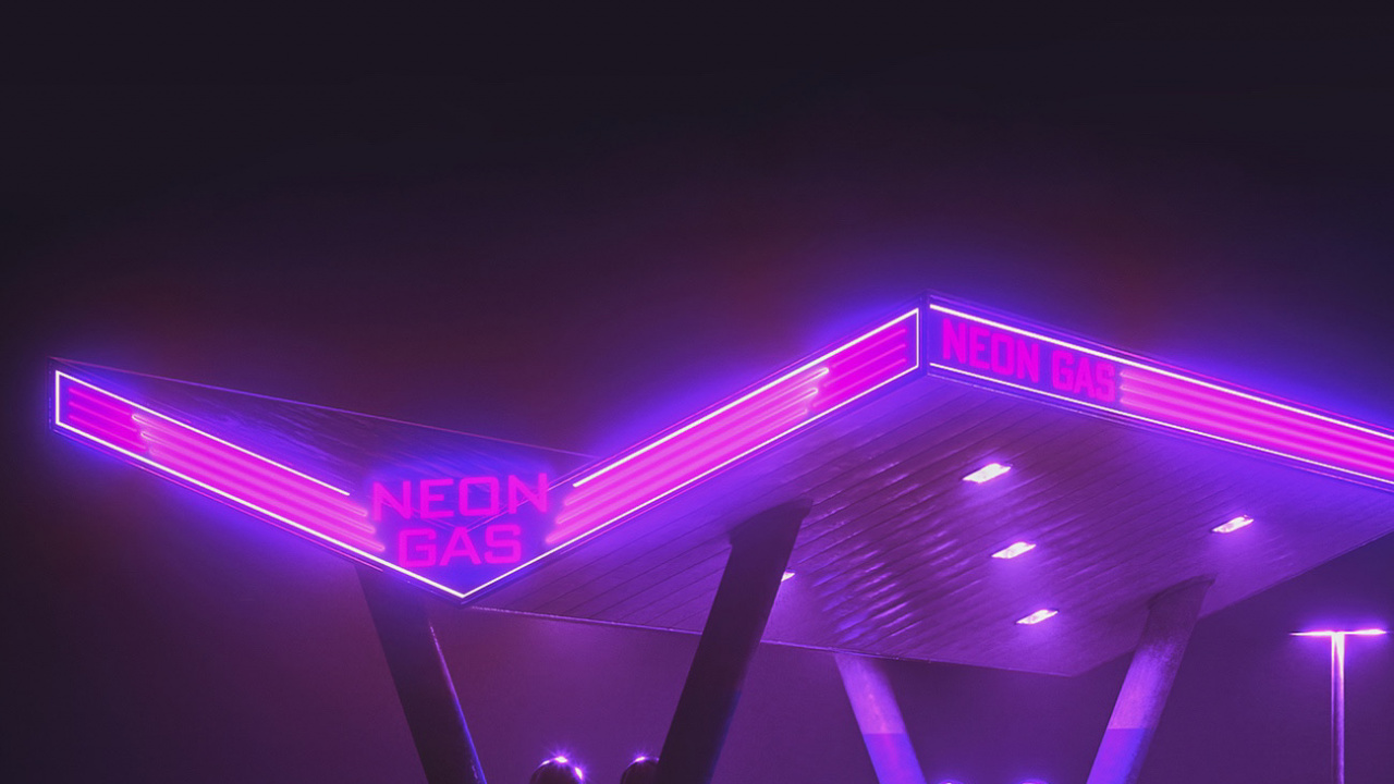 Обои ночь, легковые автомобили, автомобильное освещение, пурпур, капюшон в разрешении 1280x720