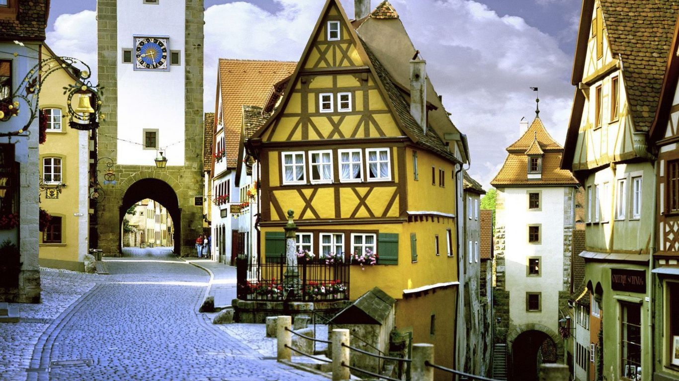 Обои Ротенбург-об-дер-Таубер, городок, здание, средневековая архитектура, фасад в разрешении 1366x768