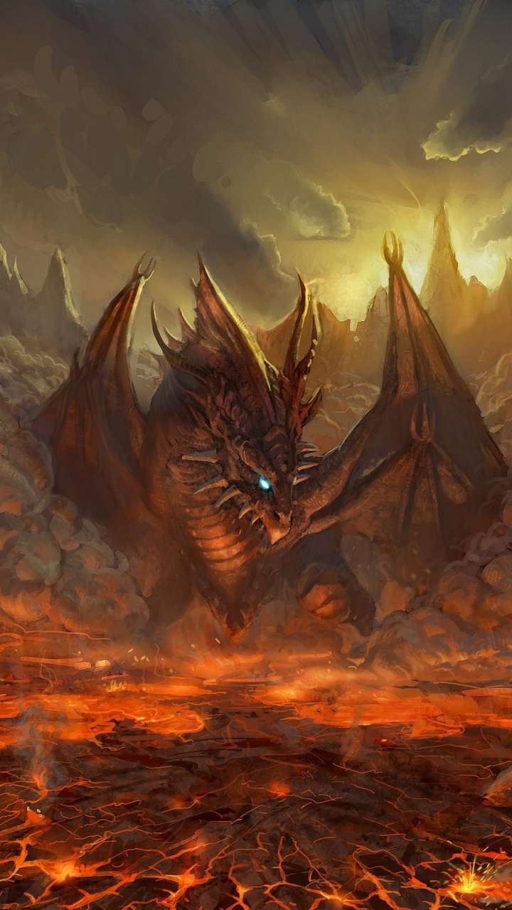 Обои lineage 2, пламя, дракон, происхождение, формирование в разрешении 720x1280