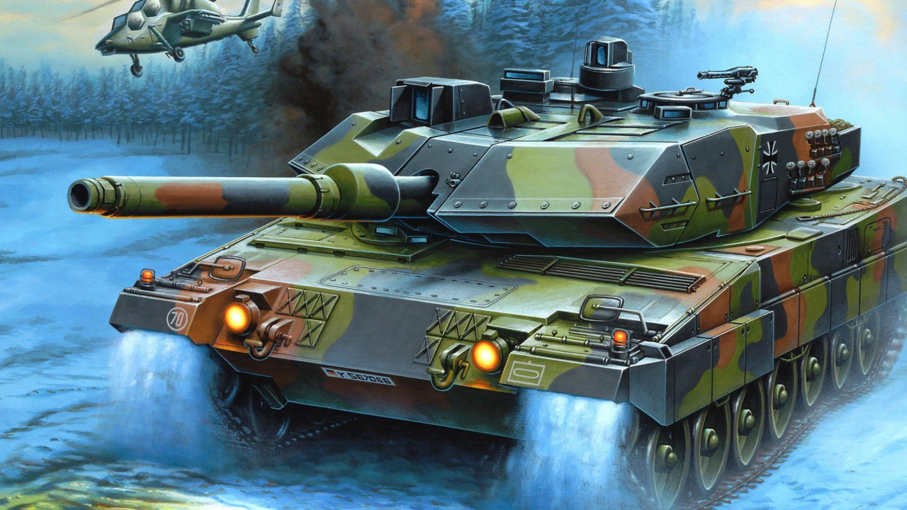 Обои леопард 2, бак, ревелл, броневик, орудийная башня в разрешении 1280x720