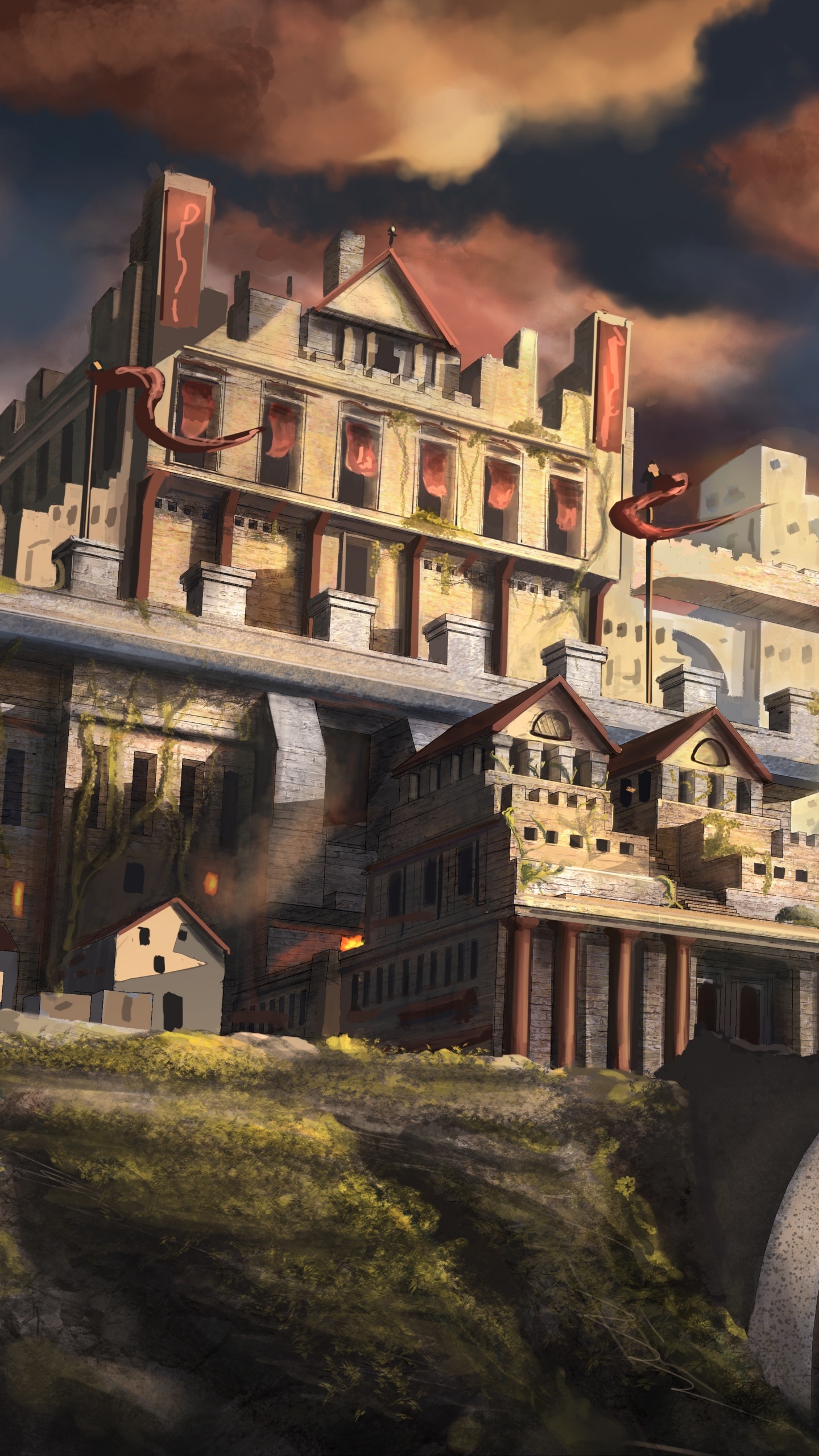 Обои арт, замок, живопись, пейзаж, столица в разрешении 1440x2560