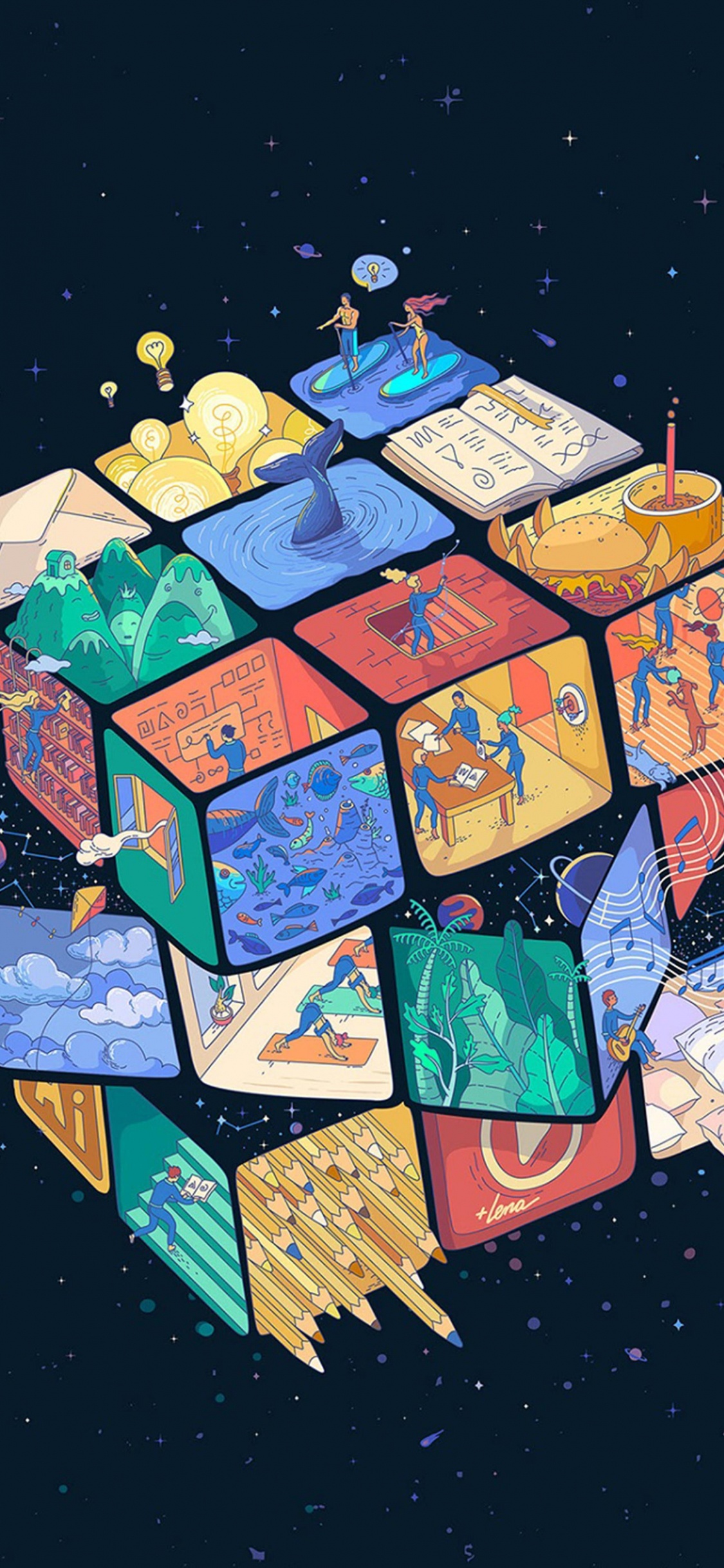 Обои кубик Рубика, Рубикс, куб, мир, арт в разрешении 1125x2436