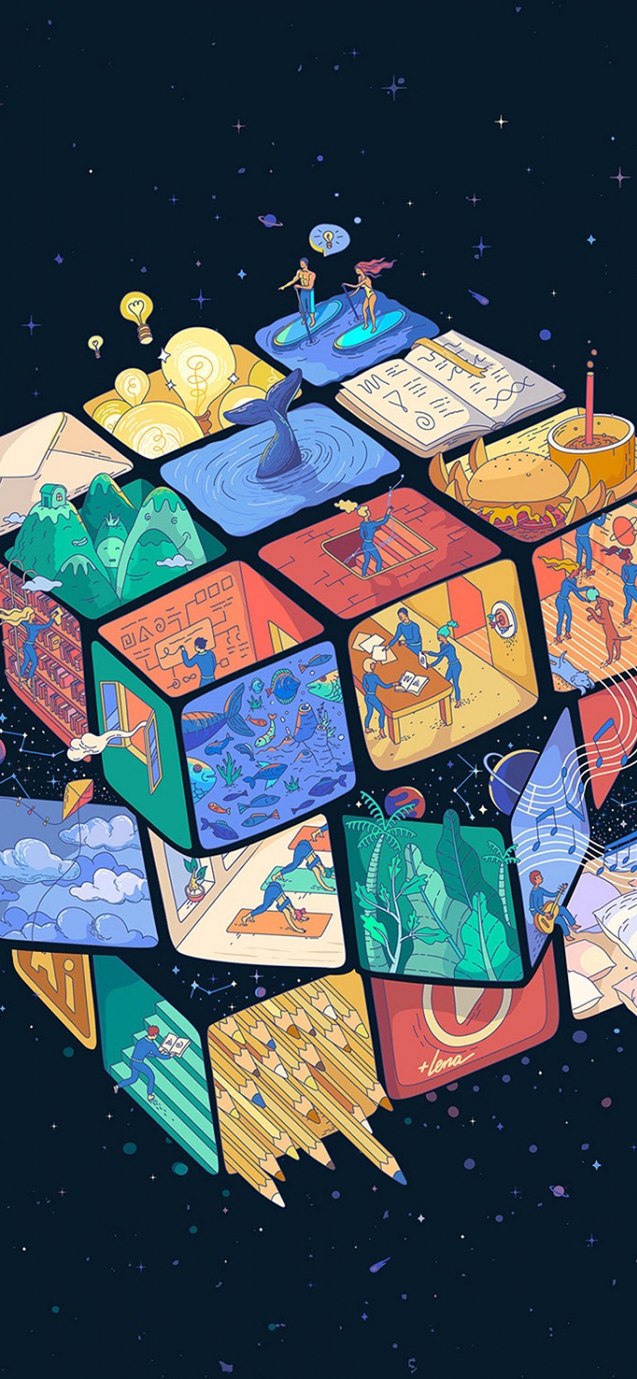 Обои кубик Рубика, Рубикс, куб, мир, арт в разрешении 1242x2688