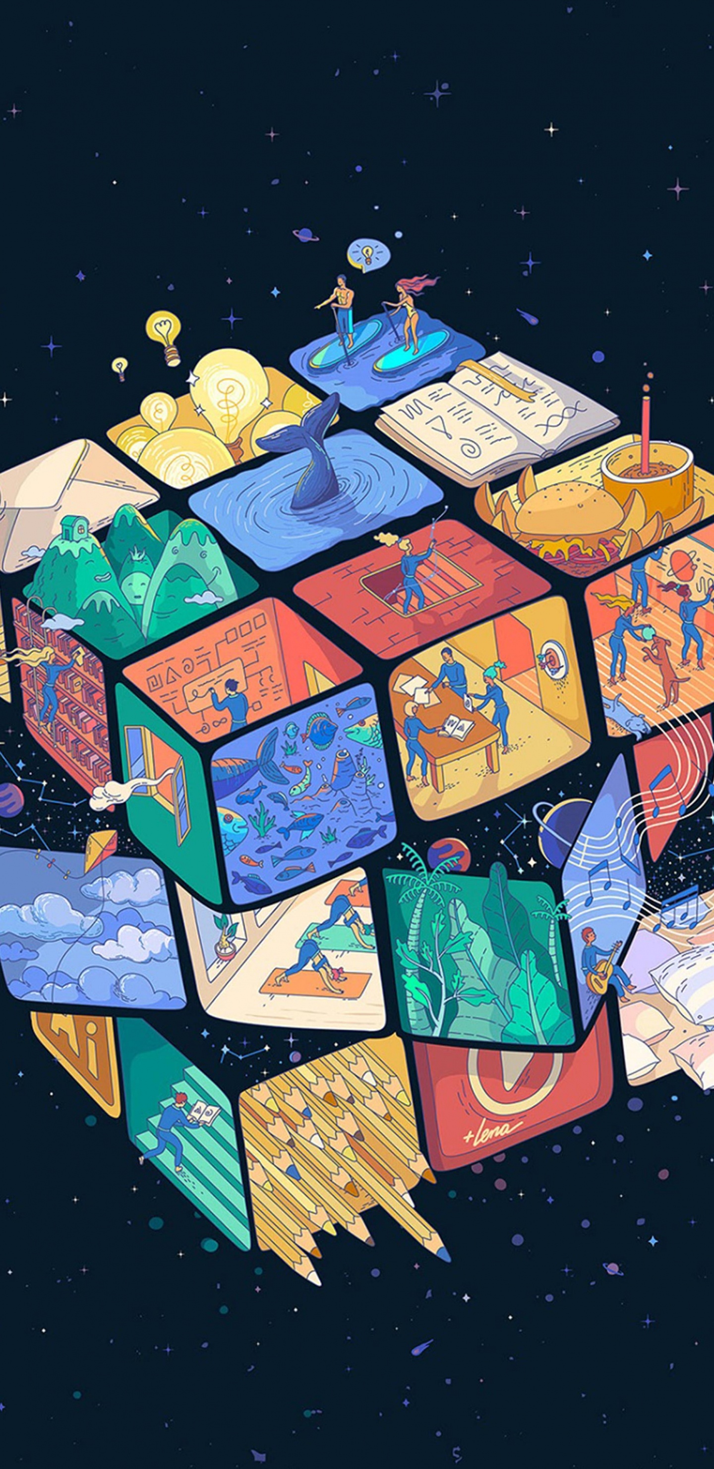 Обои кубик Рубика, Рубикс, куб, мир, арт в разрешении 1440x2960