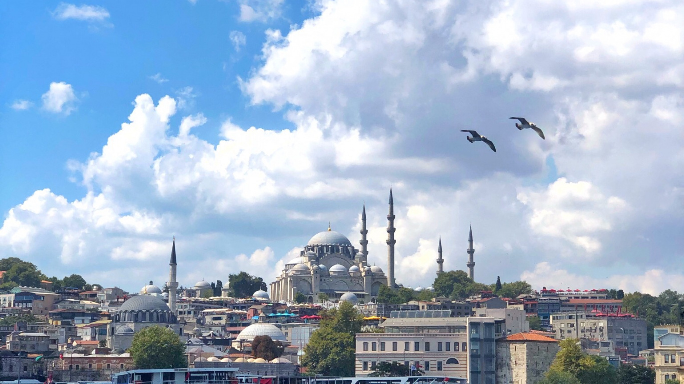 Обои Турция, Стамбул, вода, облако, водный путь в разрешении 1366x768