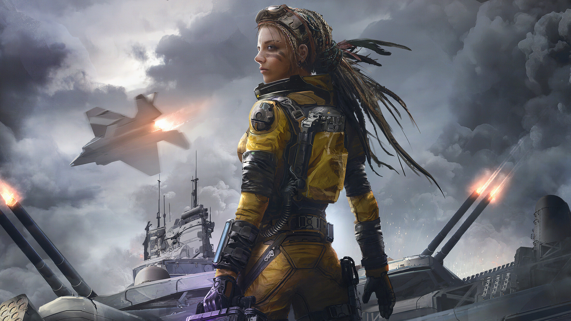 Обои воин девушки солдат, арт, произведение искусства, облако, верхняя одежда в разрешении 1920x1080