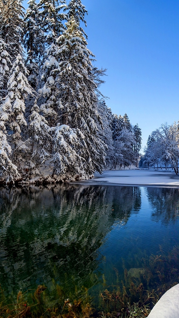 Обои снег, зима, природа, вода, отражение в разрешении 720x1280