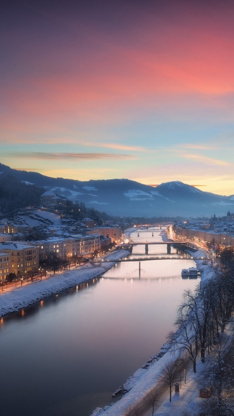 Обои зима, вечер, утро, закат, сумрак в разрешении 750x1334