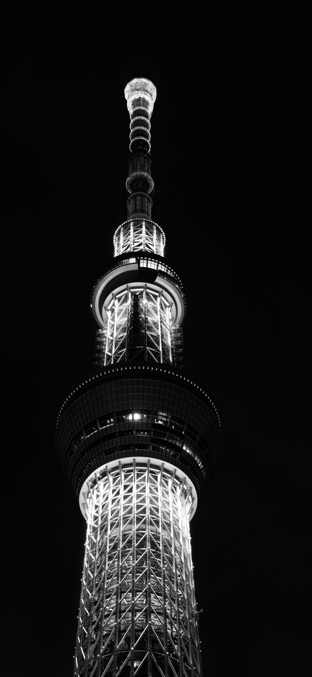 Обои Токио, вышка, ночь, черный и белый, черный в разрешении 1242x2688