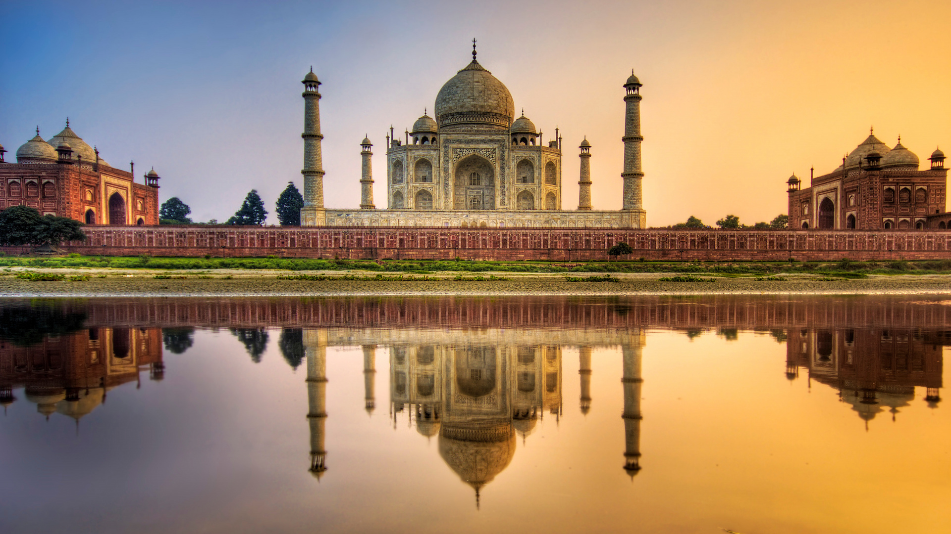 Обои Тадж-Махал, Агра Форт, ориентир, отражение, отражающий бассейн в разрешении 1920x1080