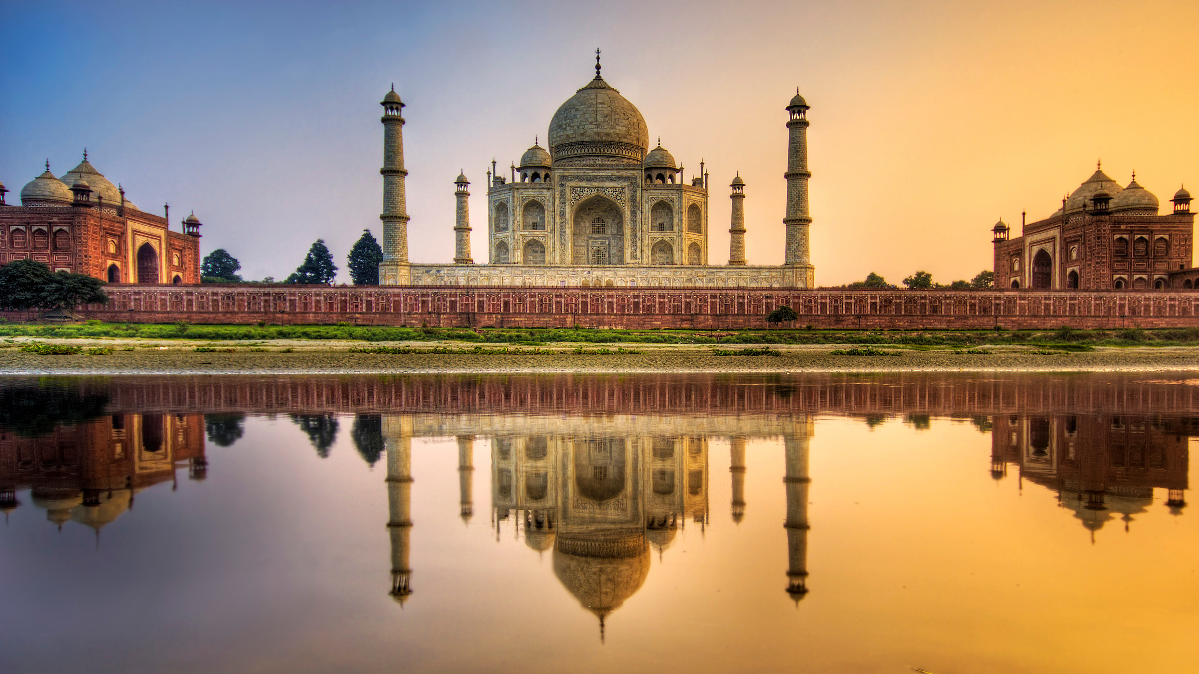 Обои Тадж-Махал, Агра Форт, ориентир, отражение, отражающий бассейн в разрешении 3840x2160