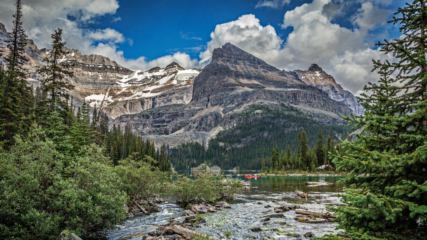 Обои Озеро Охара, пейзаж, природа, гора, горный рельеф в разрешении 1366x768